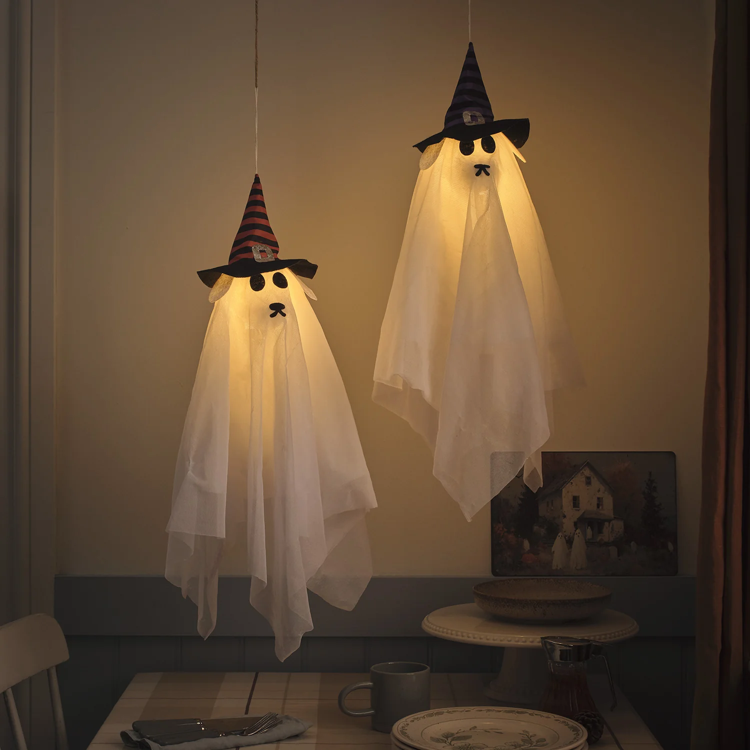 2 Hanging LED Ghost Dog Halloween Decorations - Image 2
