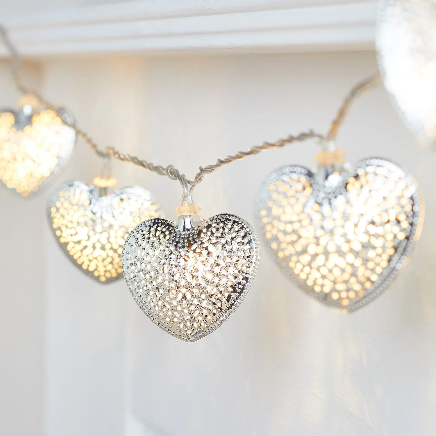 20 Silver Filigree Heart Fairy Lights