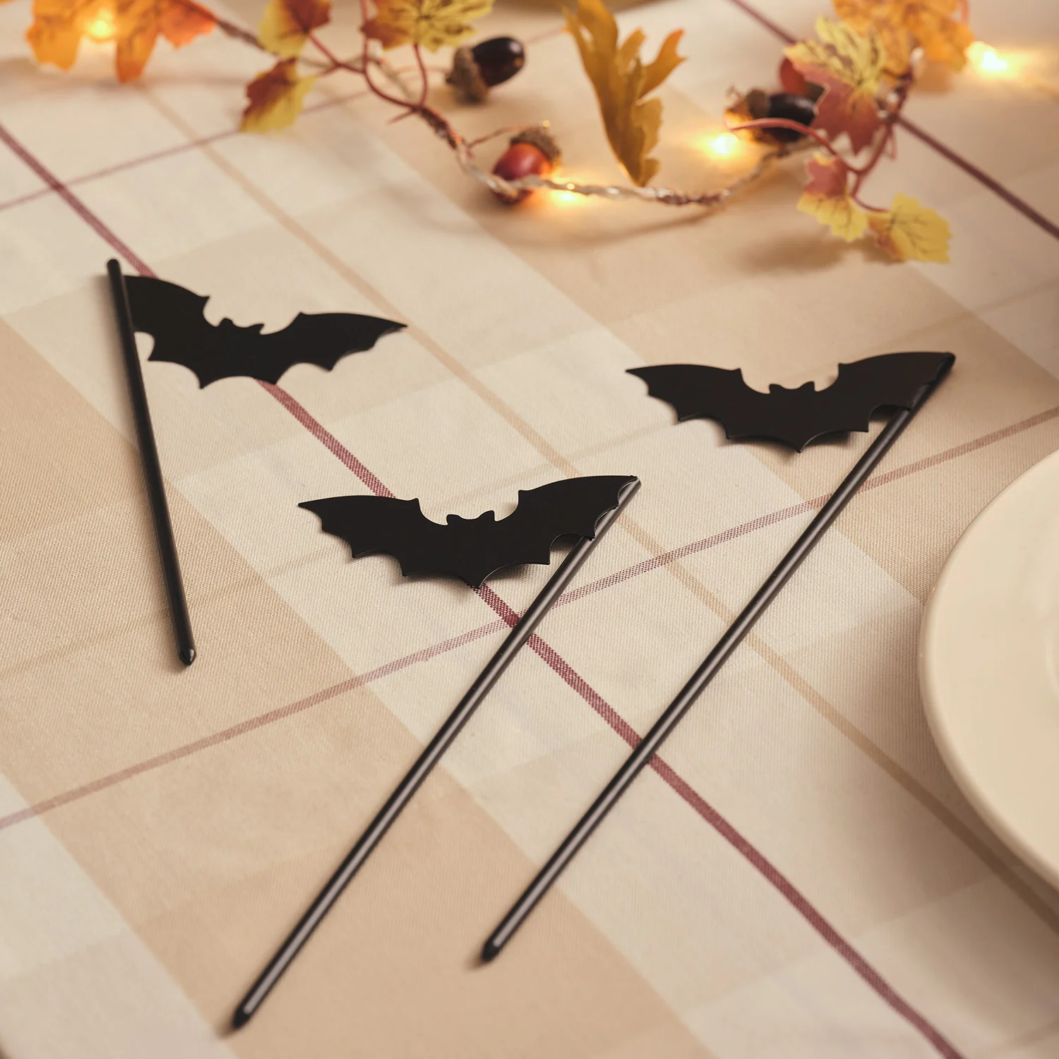3 Black Bat Halloween Pick Decorations