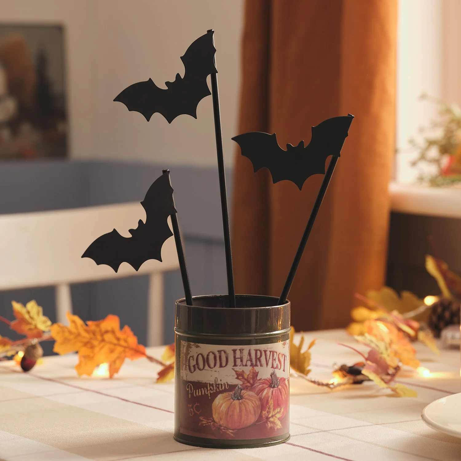 3 Black Bat Halloween Pick Decorations - Image 2