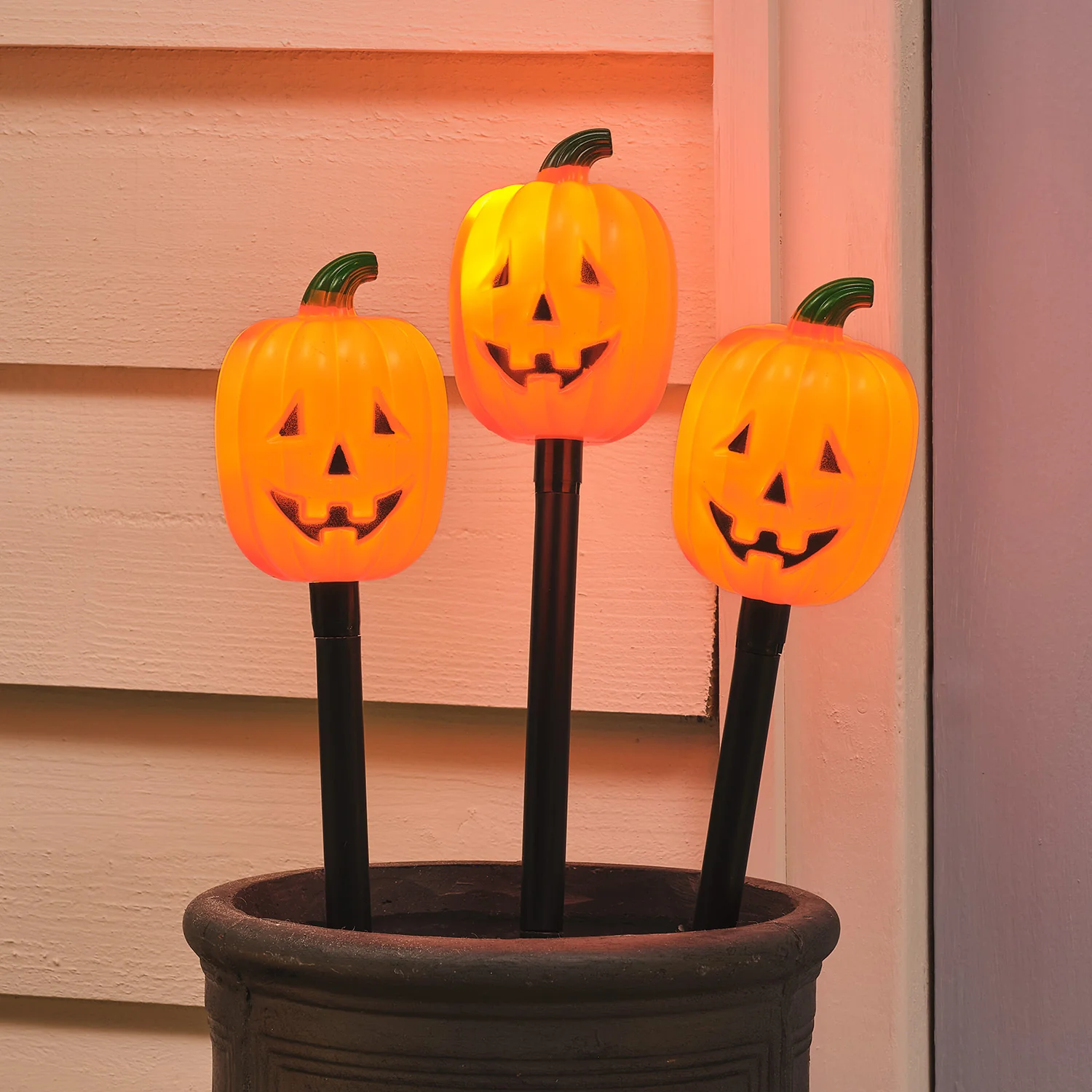 3 Halloween Pumpkin Outdoor Stake Lights - Image 2