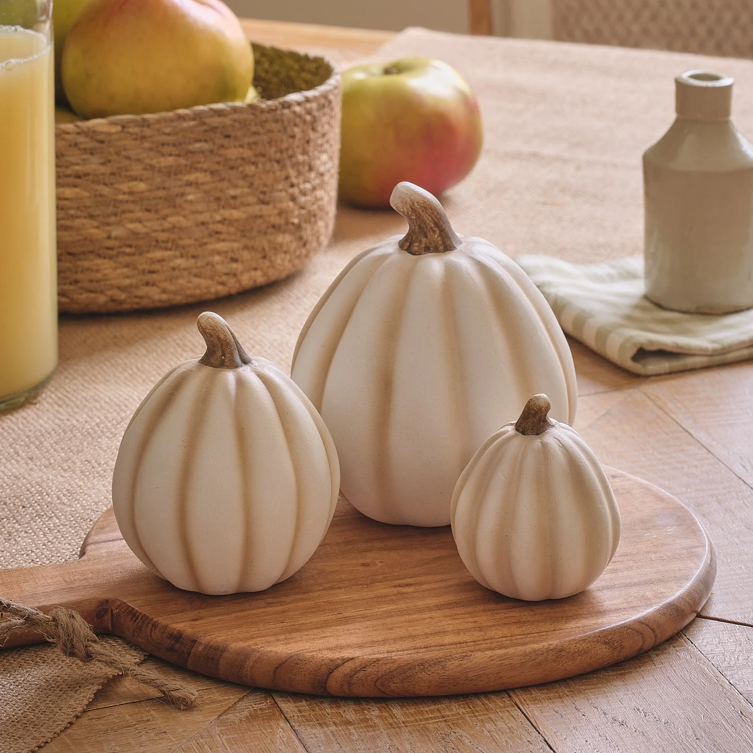 3 White Porcelain Pumpkin Decorations - Image 2