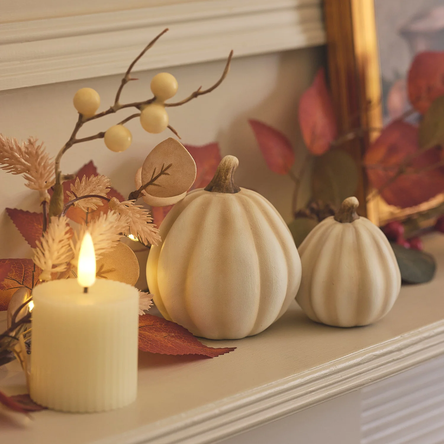 3 White Porcelain Pumpkin Decorations - Image 5