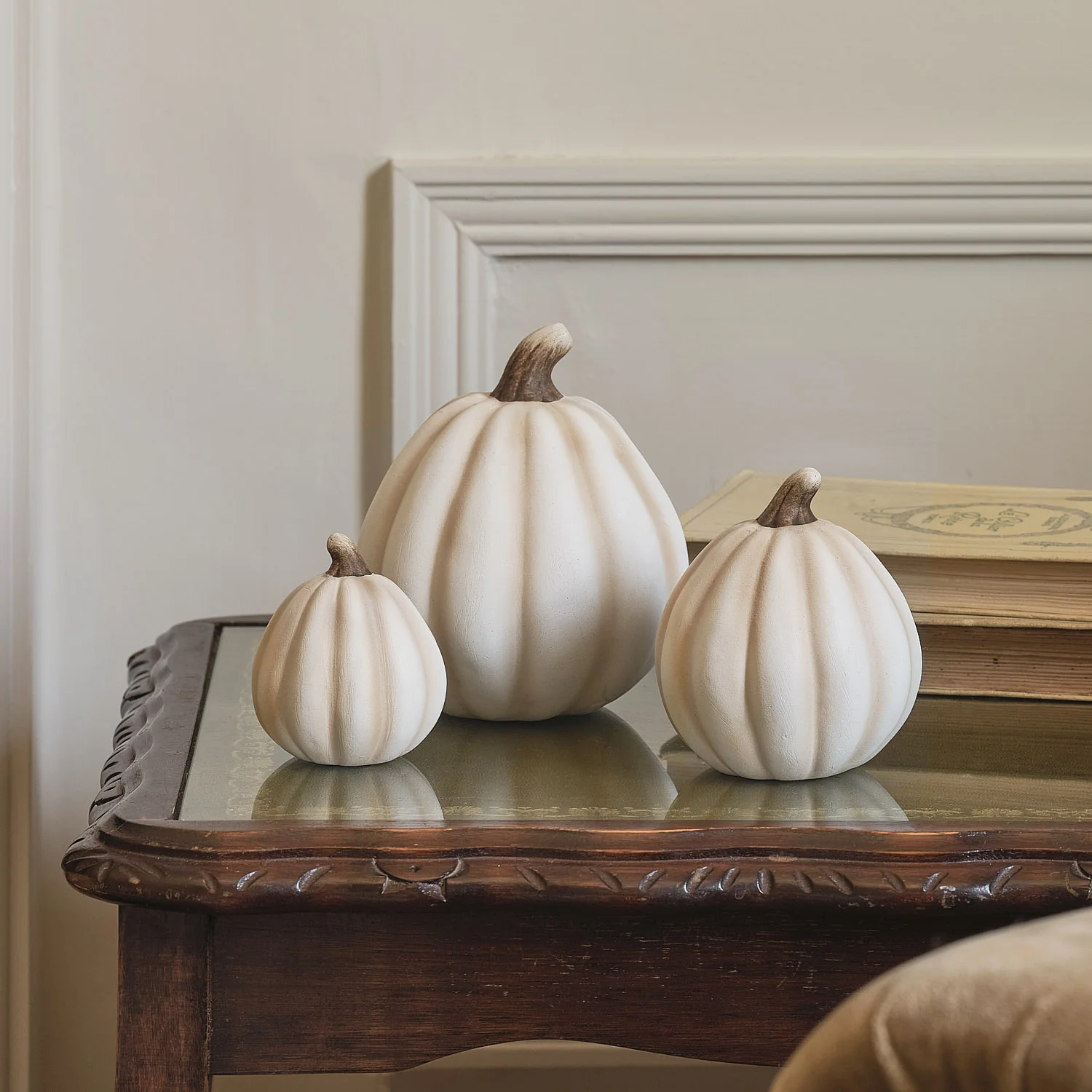 3 White Porcelain Pumpkin Decorations - Image 9
