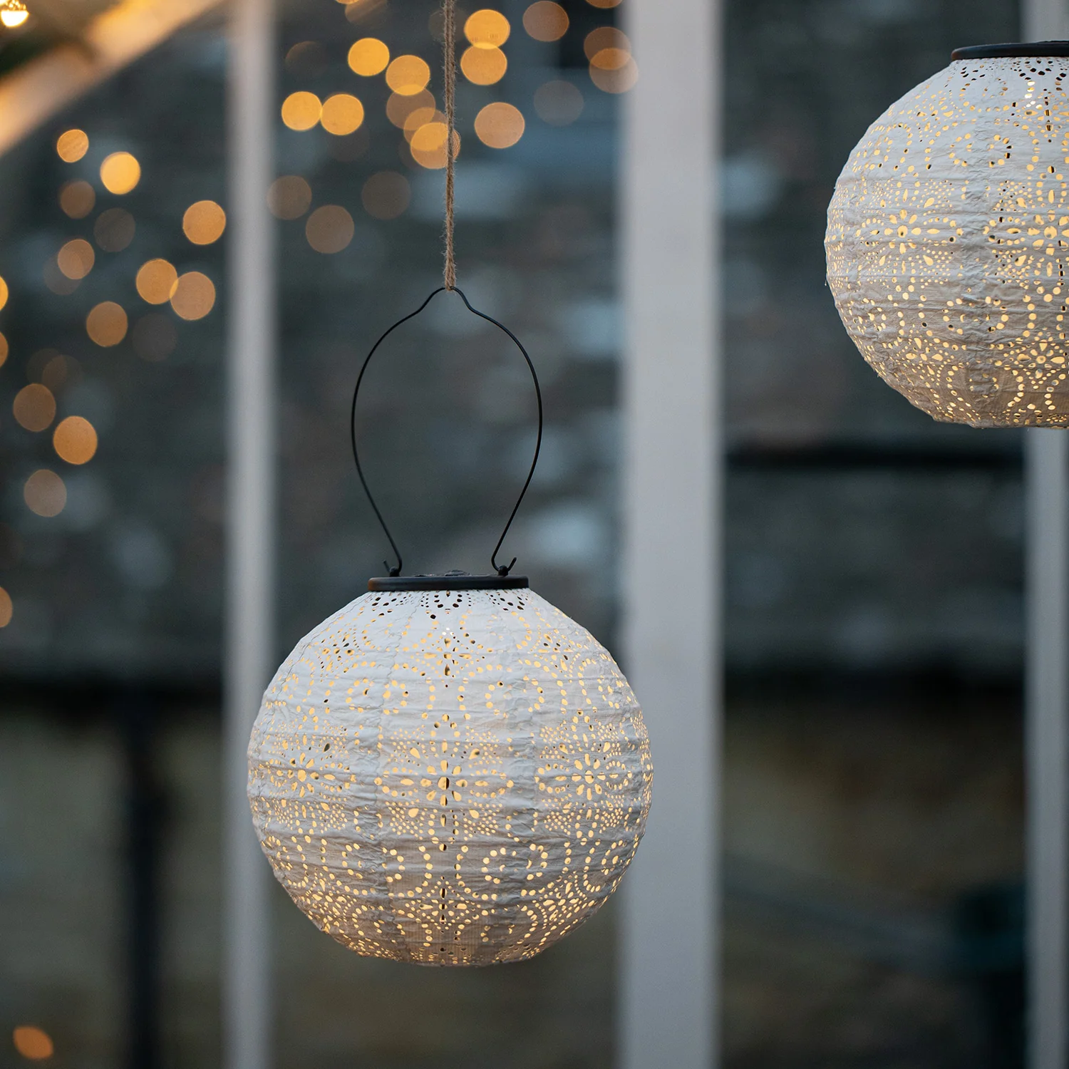 3 White Tyvek Moroccan Hanging Solar Lanterns - Image 2
