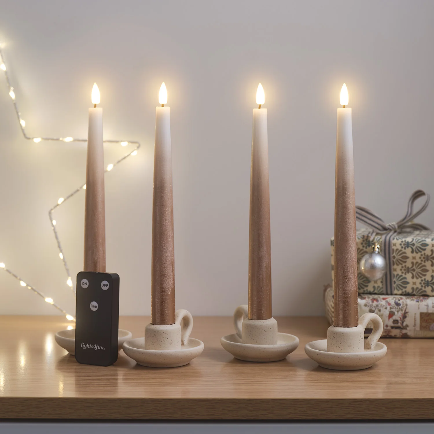 4 Bronze Ombre TruGlow® Remote Control LED Taper Candles - Image 4