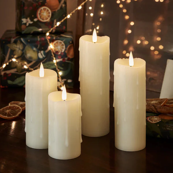 4 Ivory TruGlow® Dripping Wax LED Slim Pillar Candles - Image 2