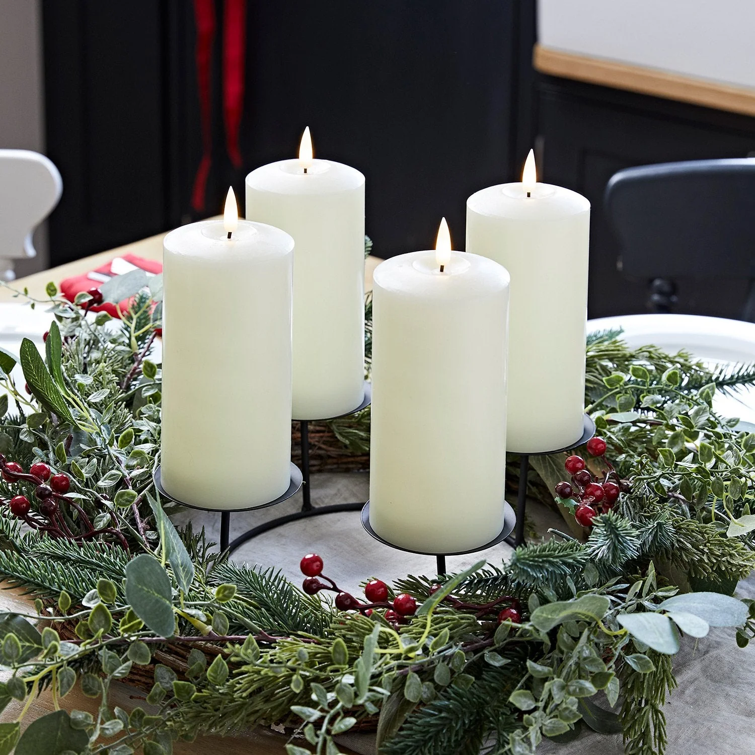 4  TruGlow® Ivory LED Pillar Candles & Table Candle Holder - Image 2