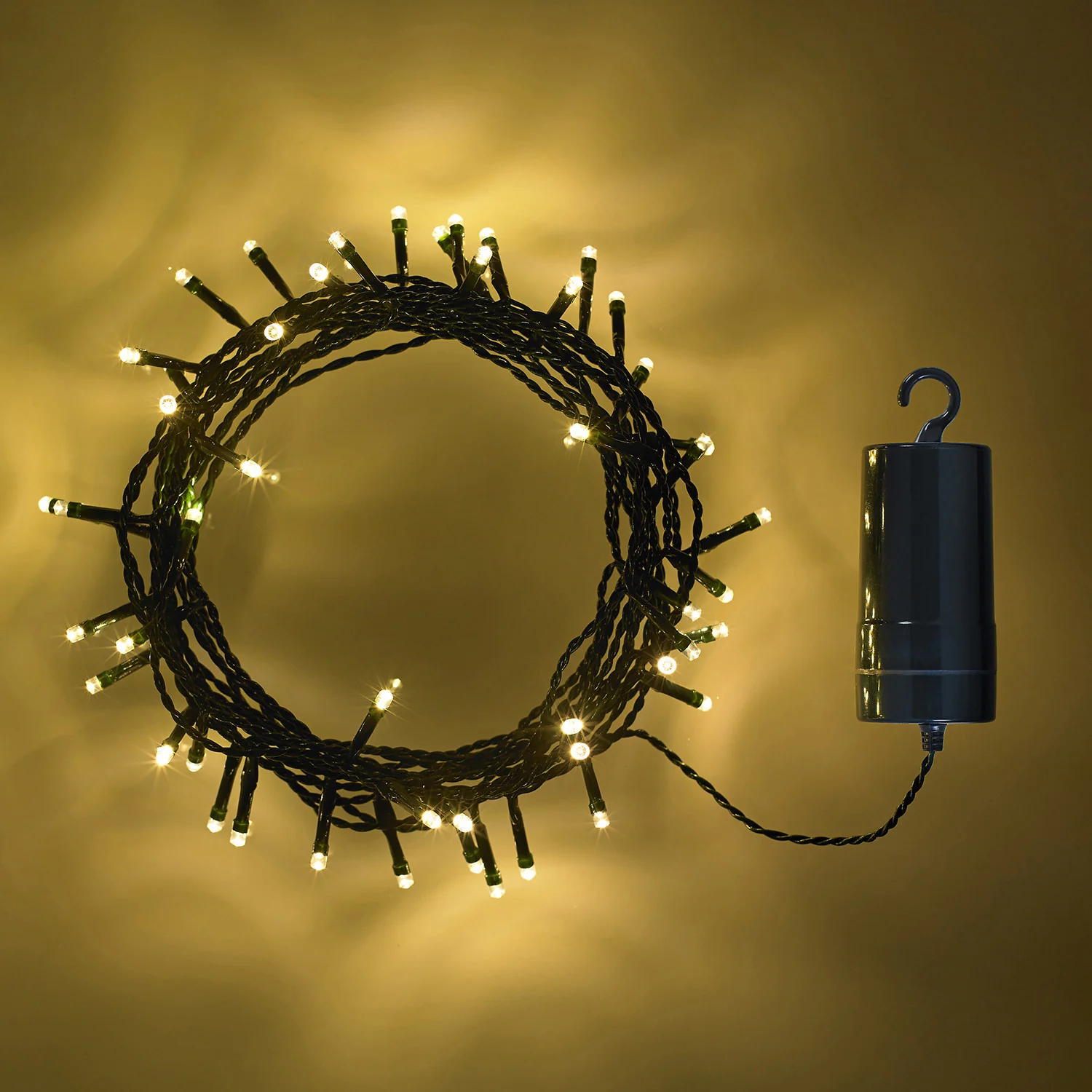 50 Warm White LED Outdoor Battery Fairy Lights On Green Cable - Image 3