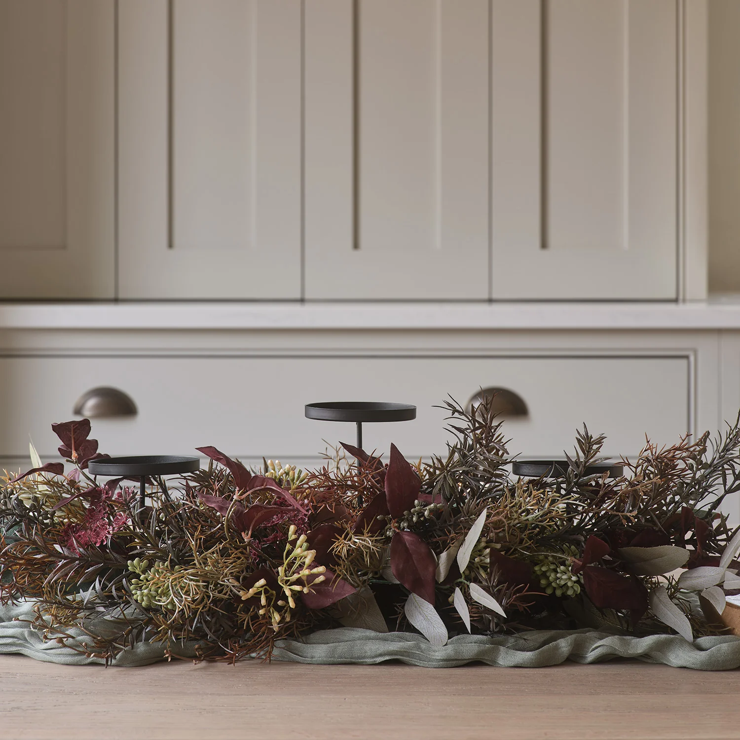 70cm Autumn Winter Trio Candle Holder with TruGlow® Pillar Candles - Image 2