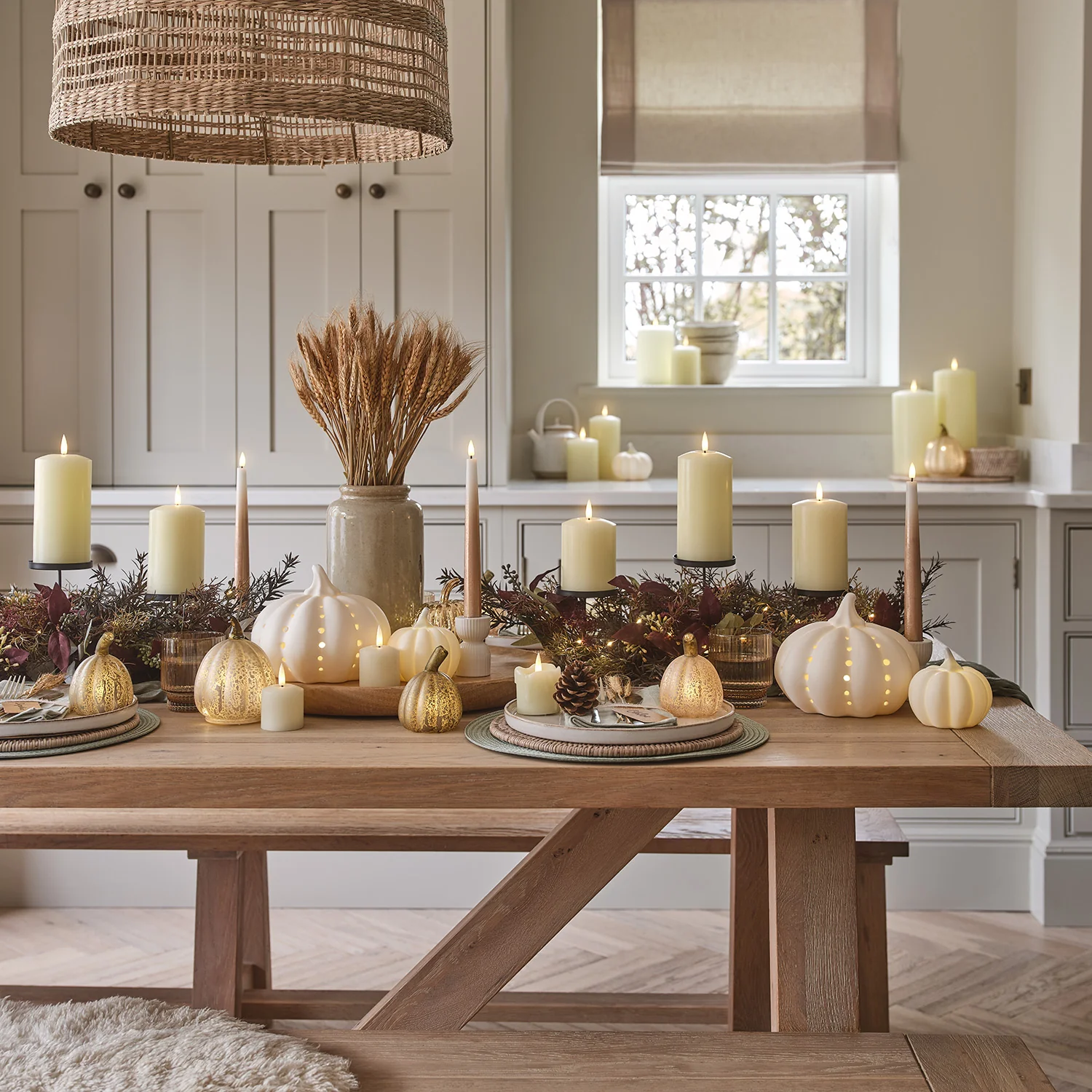 70cm Autumn Winter Trio Candle Holder with TruGlow® Pillar Candles - Image 4