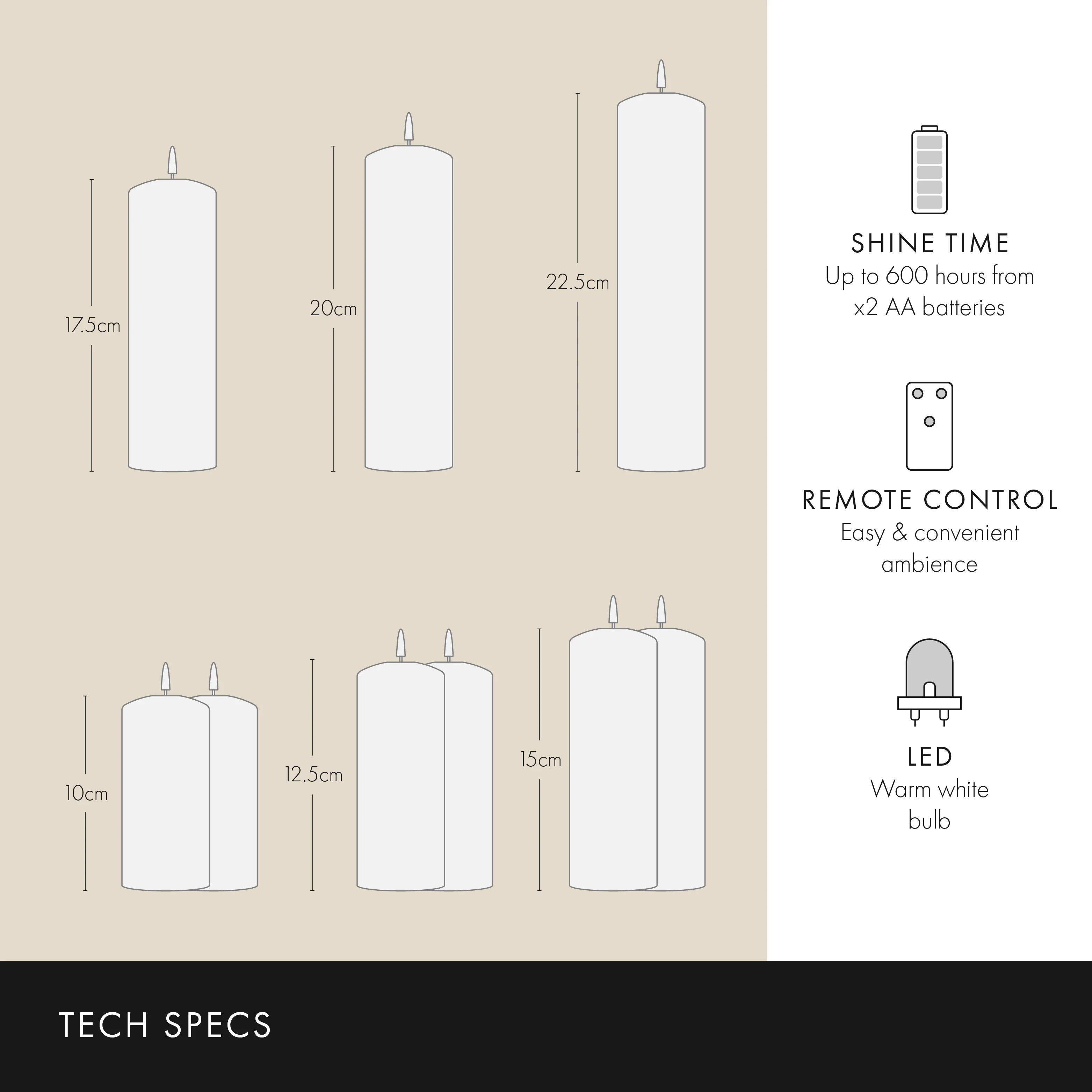 9 TruGlow® Ivory LED Slim Pillar Candles With Remote Control - Image 12