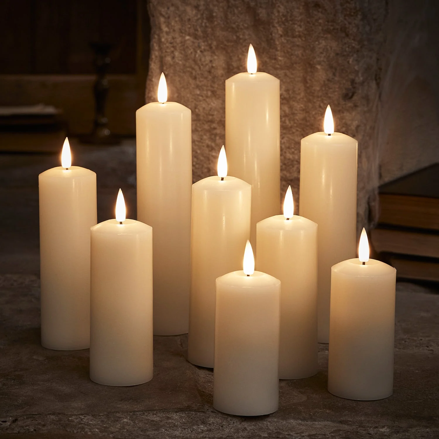 9 TruGlow® Ivory LED Slim Pillar Candles With Remote Control - Image 9