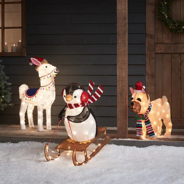 Alpaca, Sledging Penguin & French Bulldog Christmas Figures - Image 6