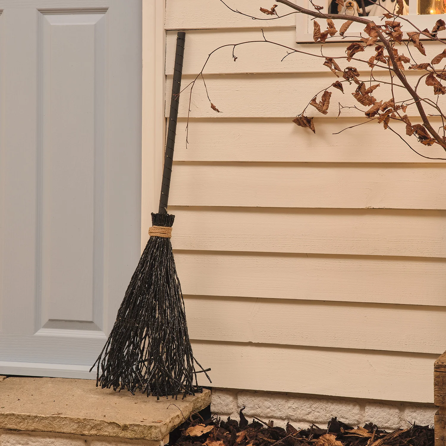 Black Witches Broom Outdoor LED Halloween Decoration - Image 2
