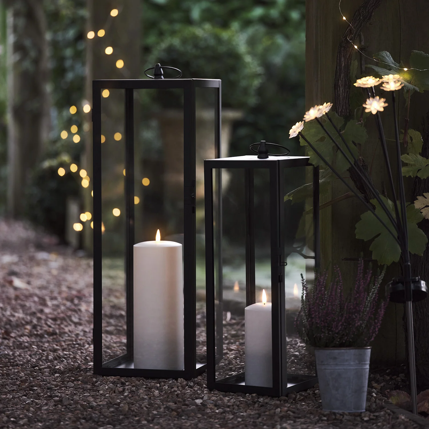 Bowen Large Black Garden Lantern with White TruGlow® Candle - Image 2