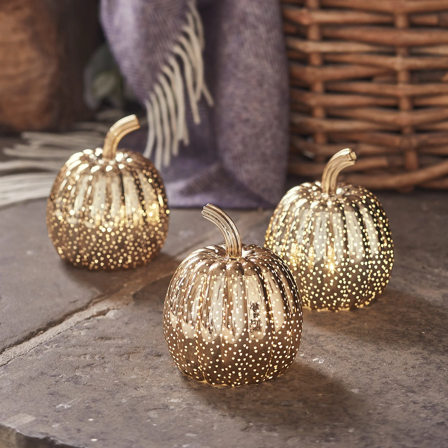 Brass Mottled Glass Pumpkin Trio - Image 4