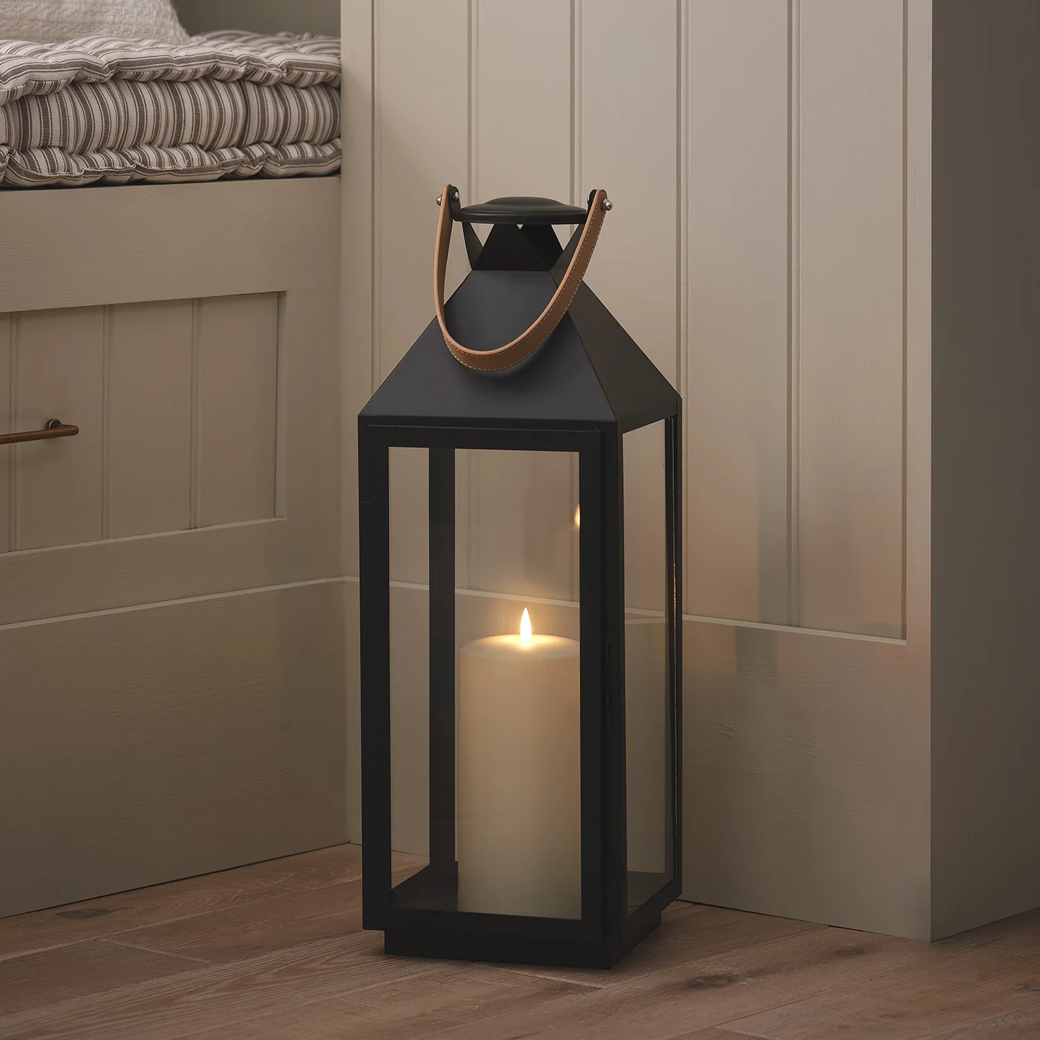 Brixham Large Leather Effect Handle Lantern with TruGlow® Candle and Remote Control - Image 4
