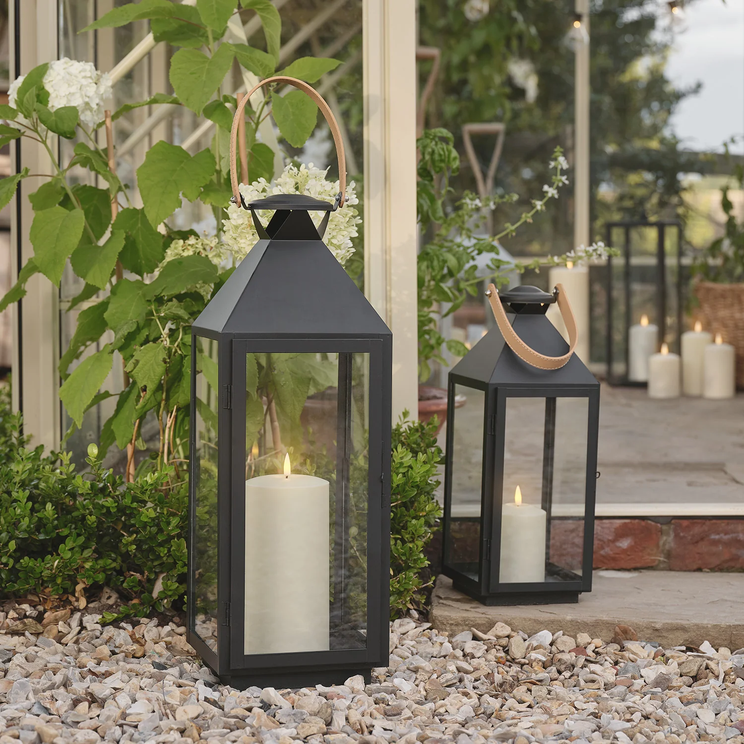 Brixham Large Leather Effect Handle Lantern with TruGlow® Candle and Remote Control - Image 2
