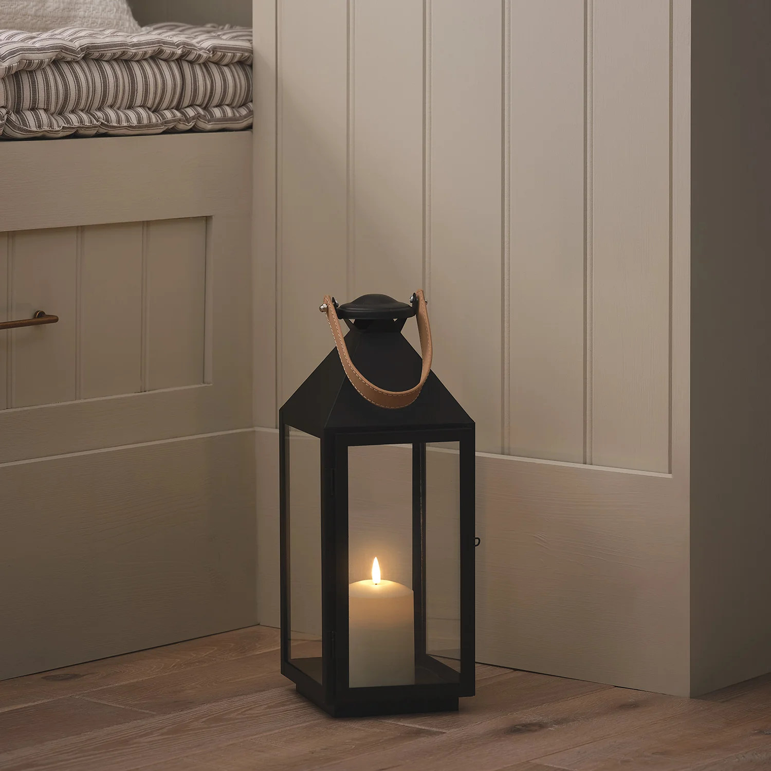 Brixham Regular Leather Effect Handle Lantern with TruGlow®Candle and Remote Control - Image 4