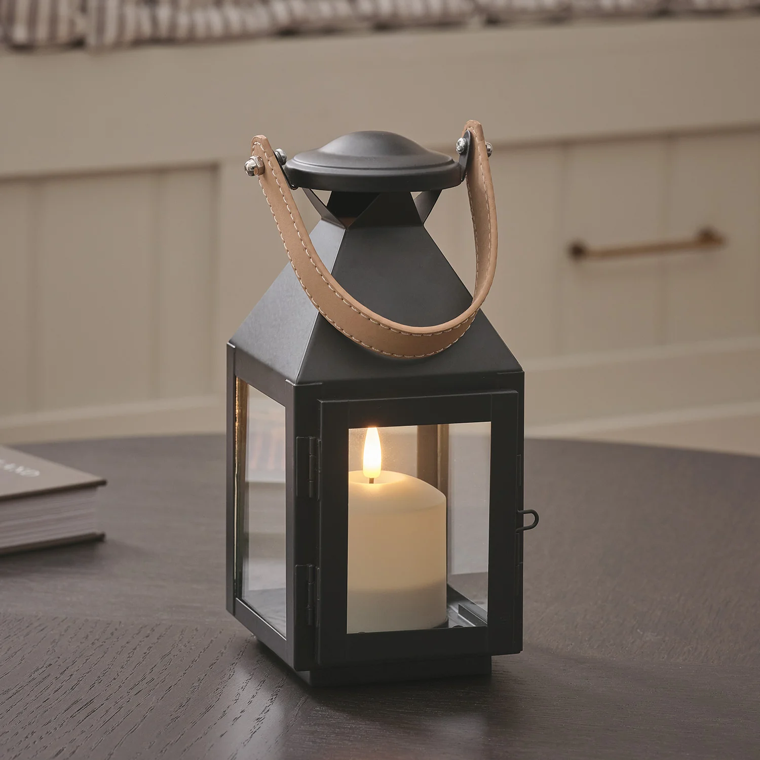 Brixham Small Leather Effect Handle Lantern with TruGlow® Candle and Remote Control - Image 3