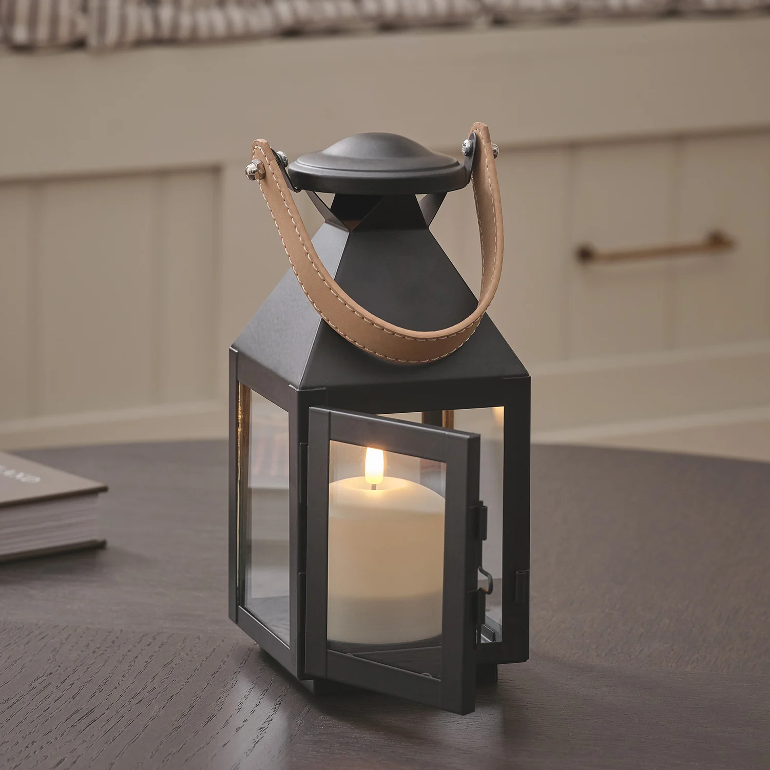 Brixham Small Leather Effect Handle Lantern with TruGlow® Candle and Remote Control - Image 4