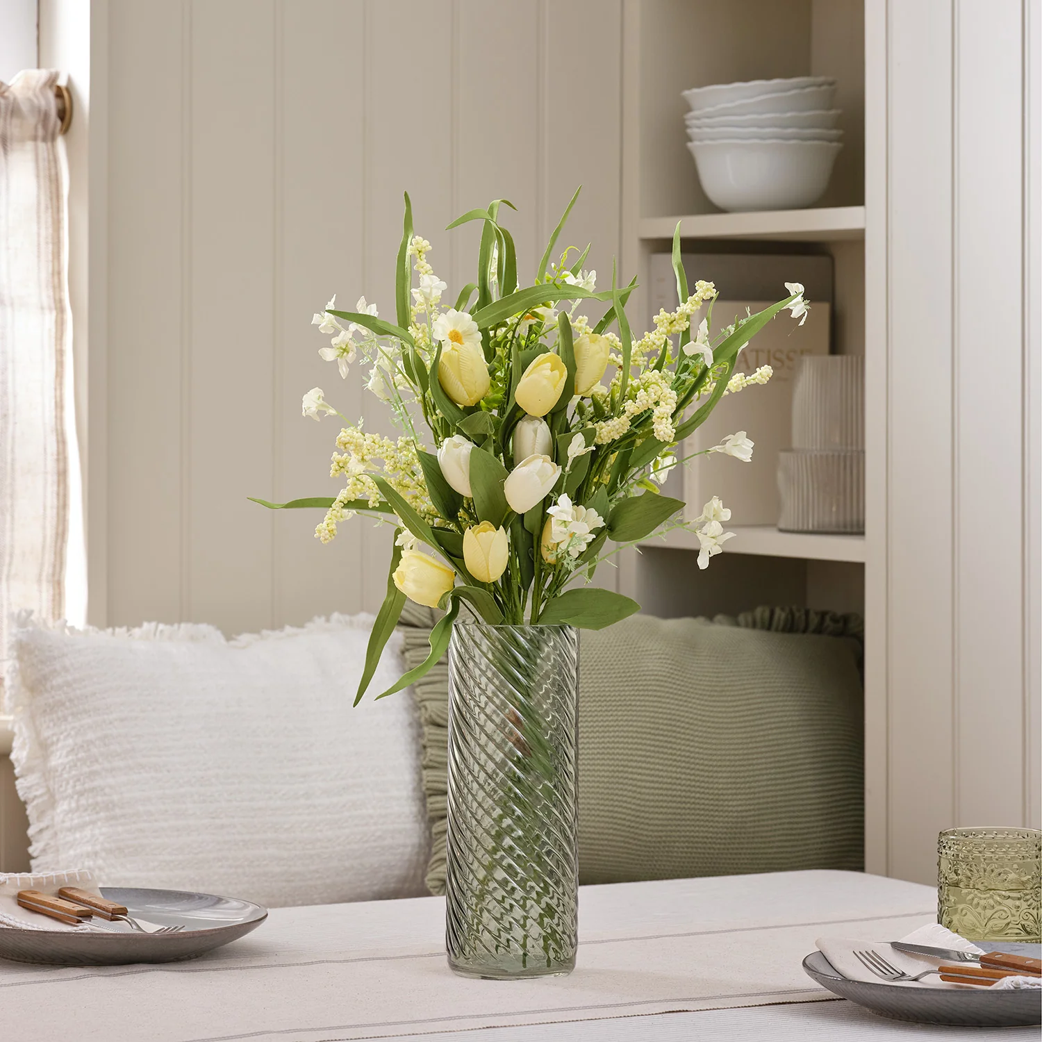 Butter Yellow Tulip & Daisy Artificial Bouquet - Image 3