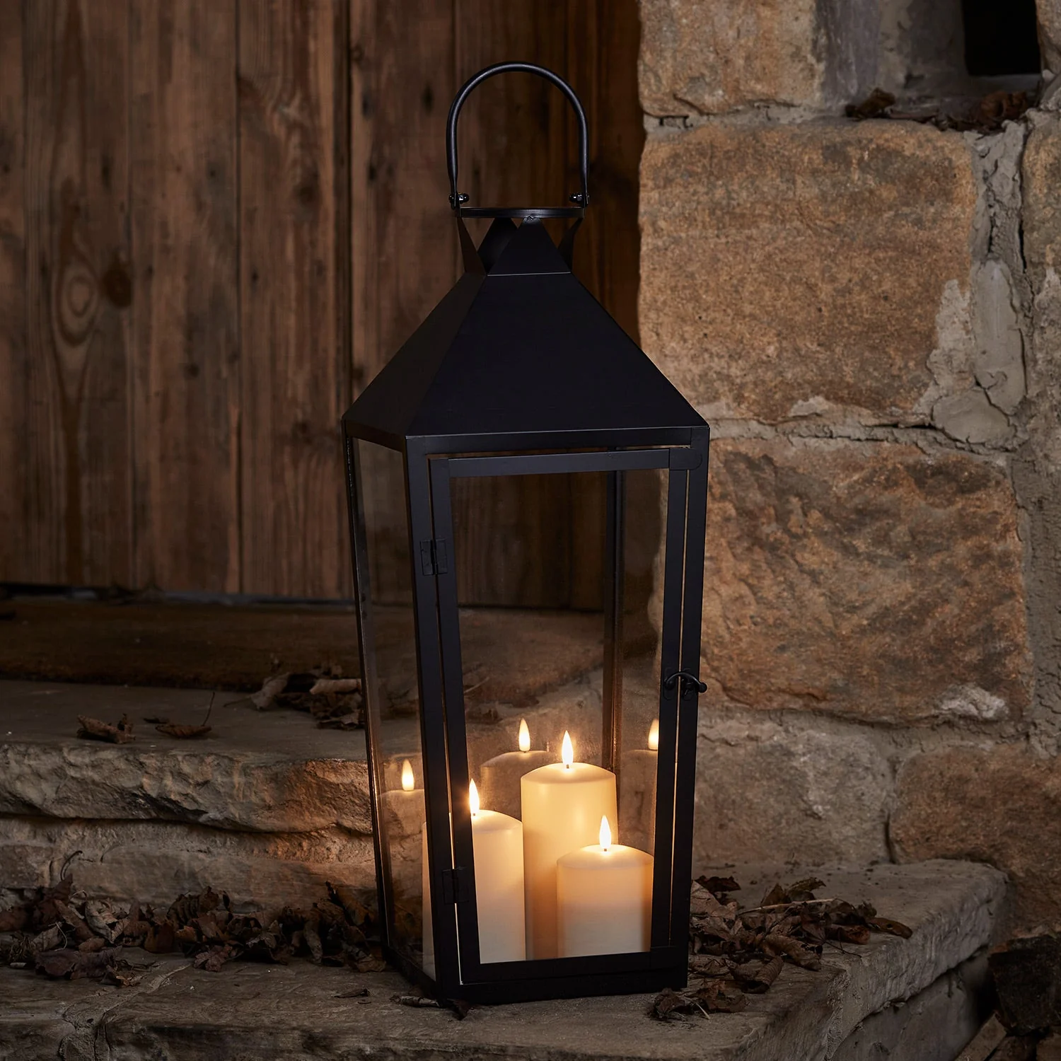 Cairns Large Black Garden Lantern with 3 TruGlow® Candles and Remote Control - Image 3