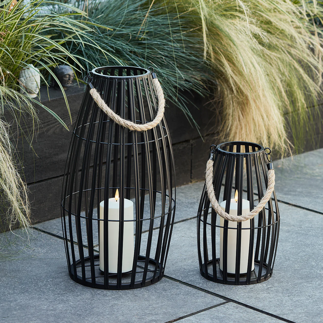 Canberra Slatted Garden Lantern Duo with TruGlow® Candles - Image 2