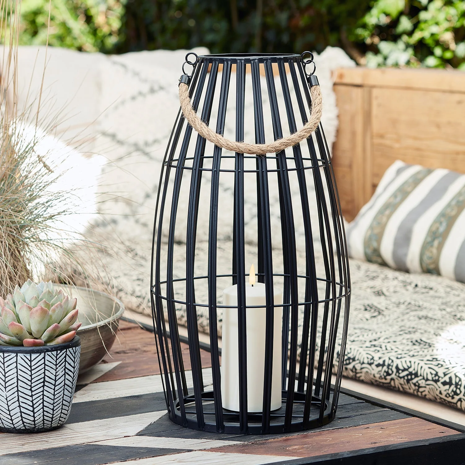 Canberra Slatted Outdoor Lantern with TruGlow® Candle And Remote Control - Image 9