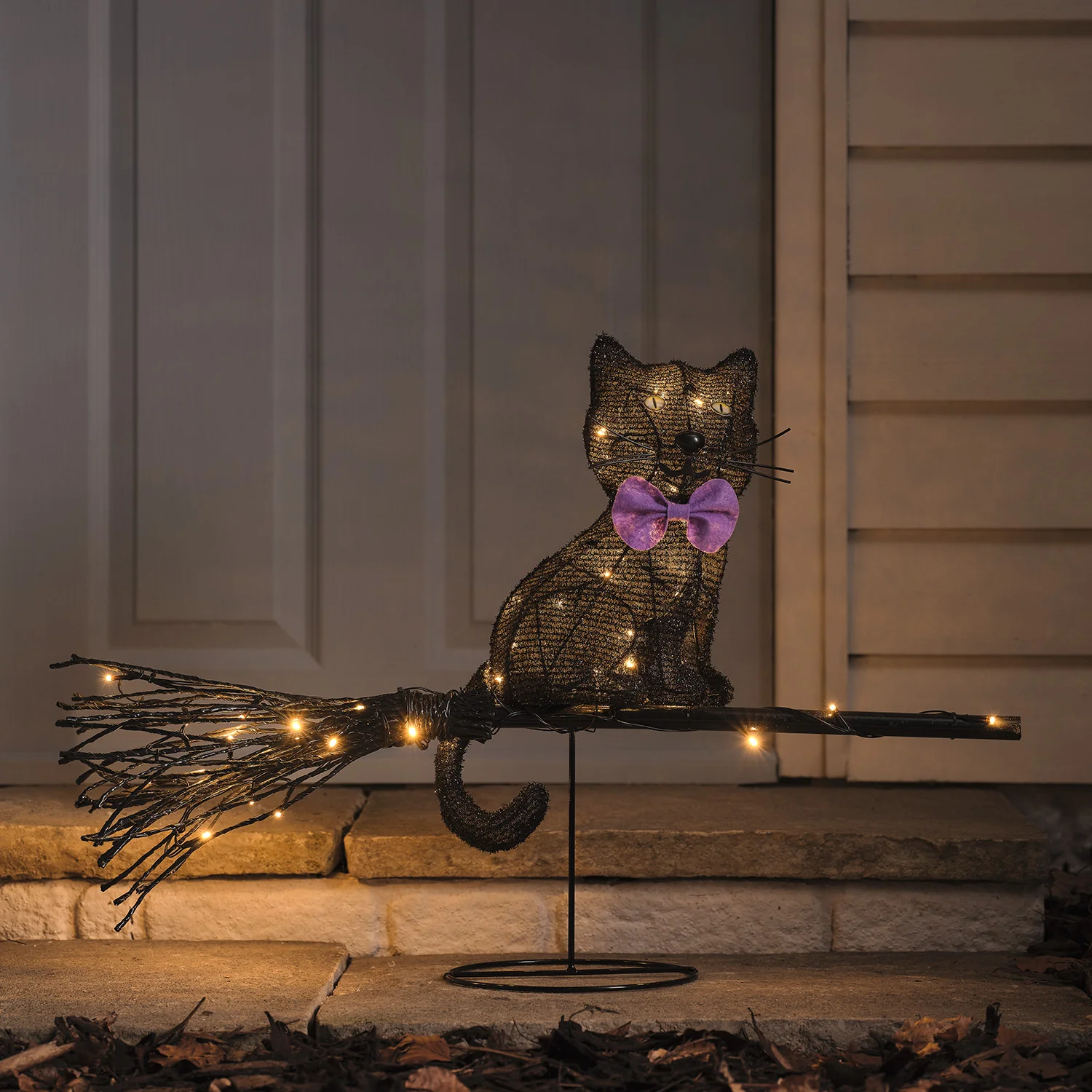Cat on a Broom Outdoor LED Halloween Decoration - Image 2