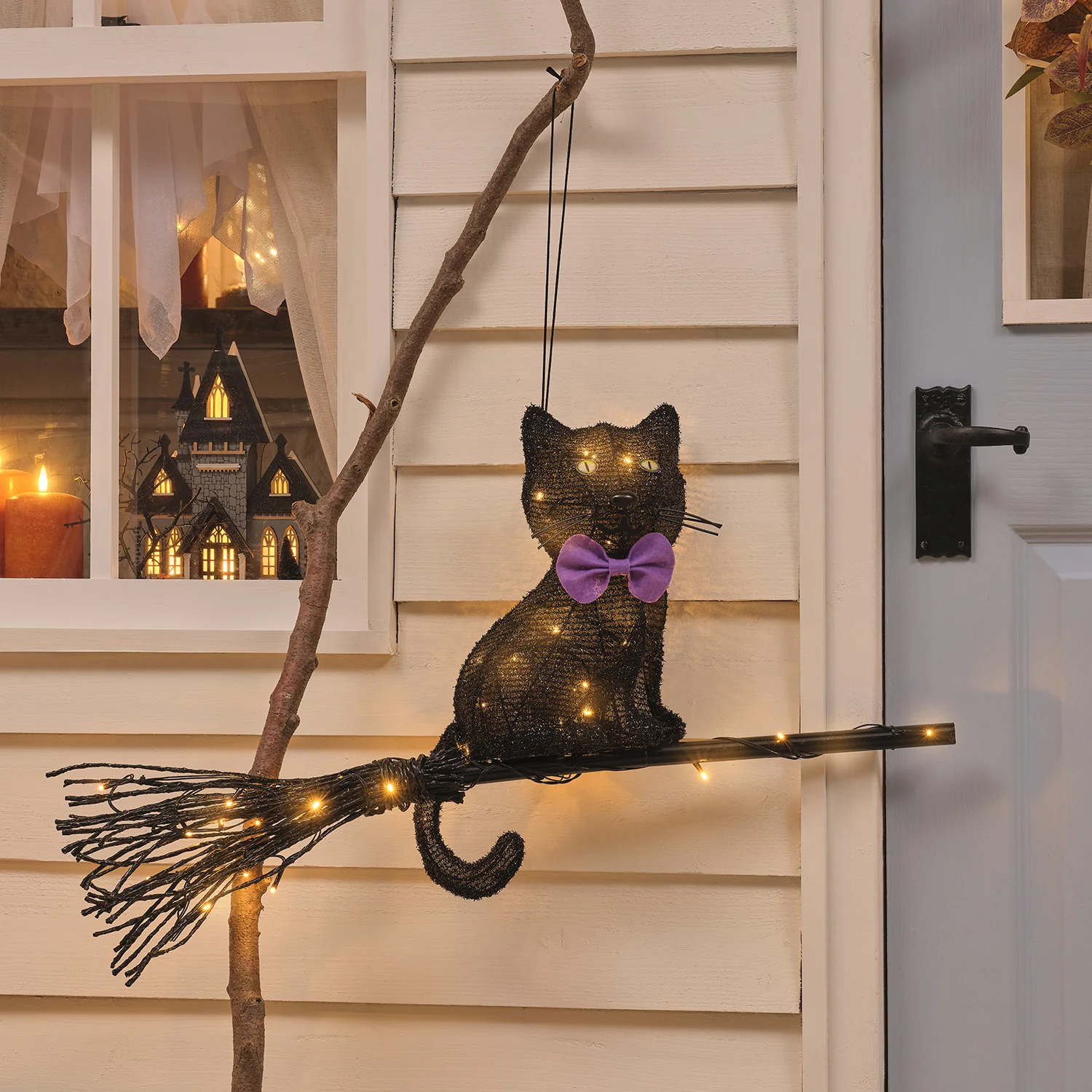 Cat on a Broom Outdoor LED Halloween Decoration - Image 4