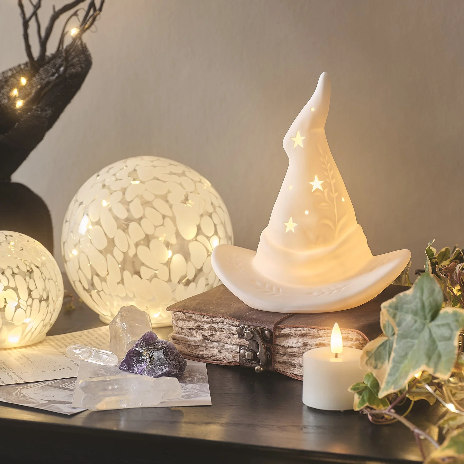 Gerald the Ghost & Witches Hat Porcelain LED Halloween Decorations - Image 4
