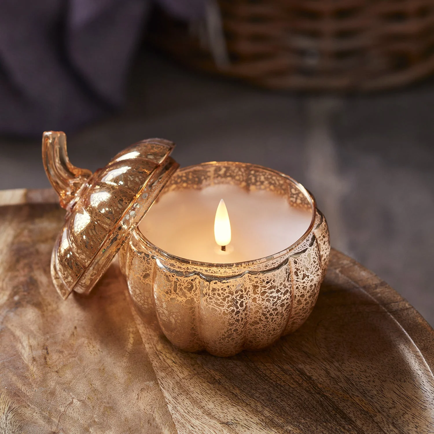 Glass Pumpkin Jar with TruGlow Candle With Remote - Image 3
