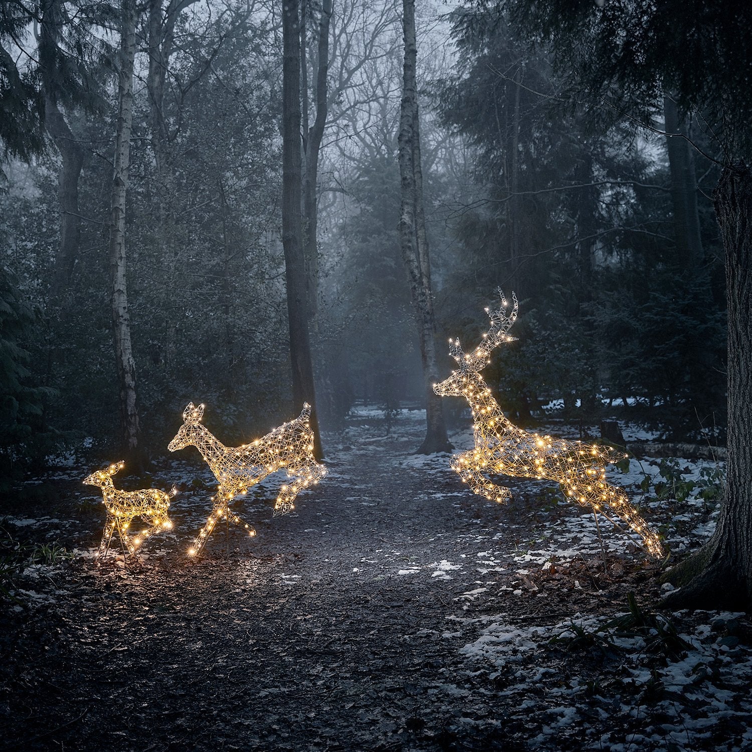 1m Regular Harlow Rattan Doe & Fawn Dual Colour LED Light Up Reindeer Duo - Image 16