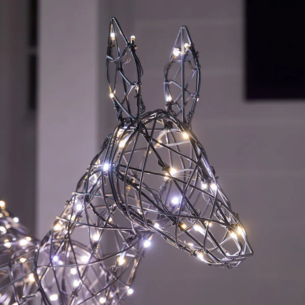 1m Regular Harlow Rattan Doe & Fawn Dual Colour LED Light Up Reindeer Duo - Image 8