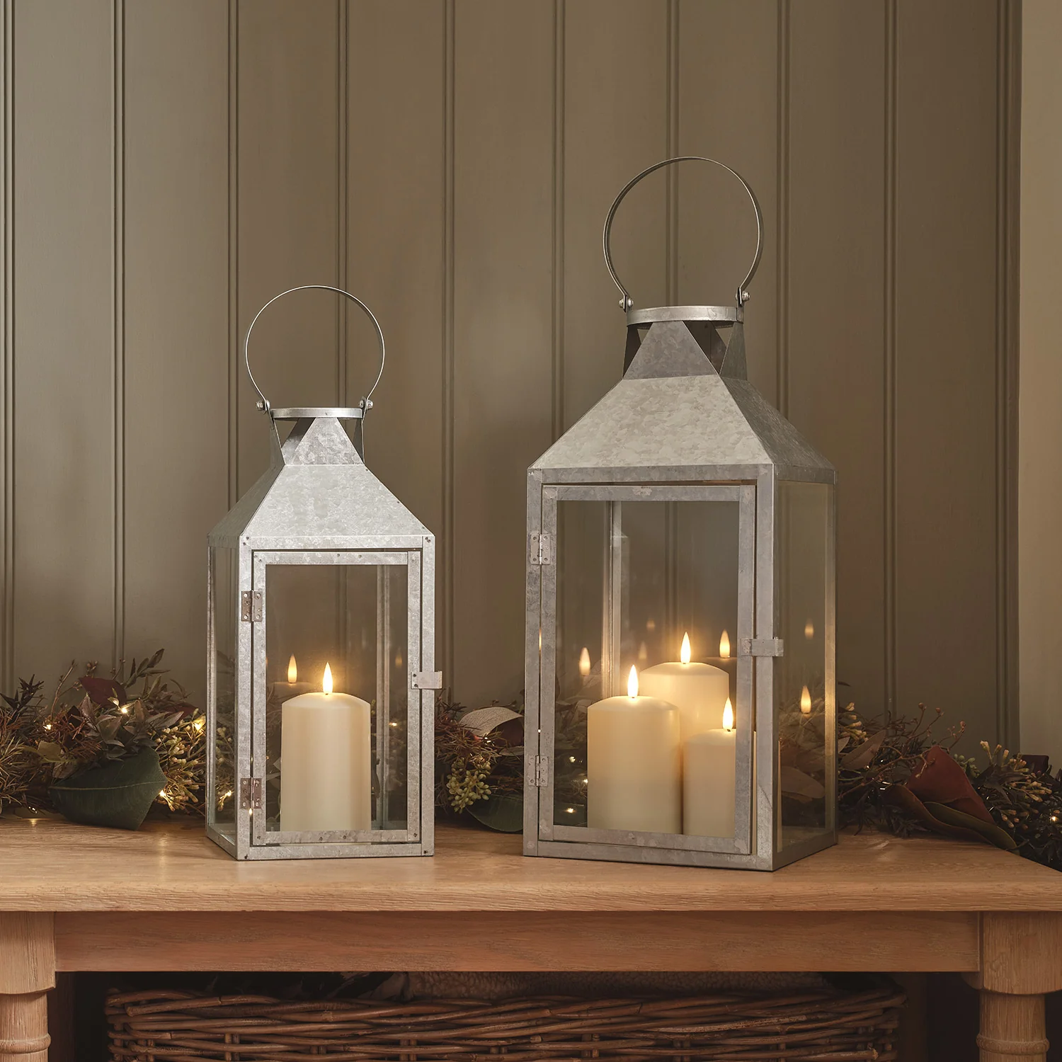 Hayle Galvanised Outdoor Lantern Duo with TruGlow® Candles - Image 9