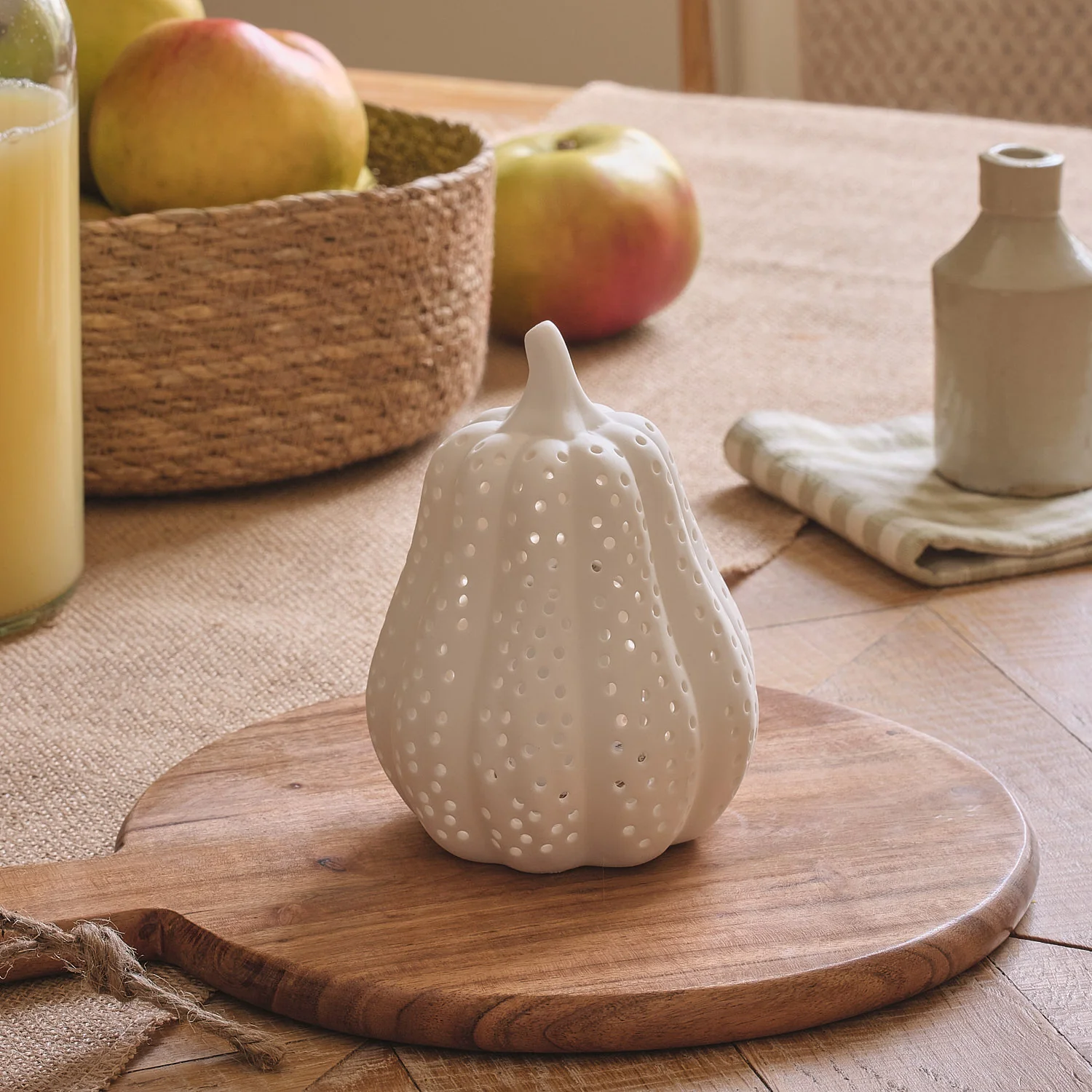 Matte White Porcelain LED Autumn Squash Decoration - Image 2