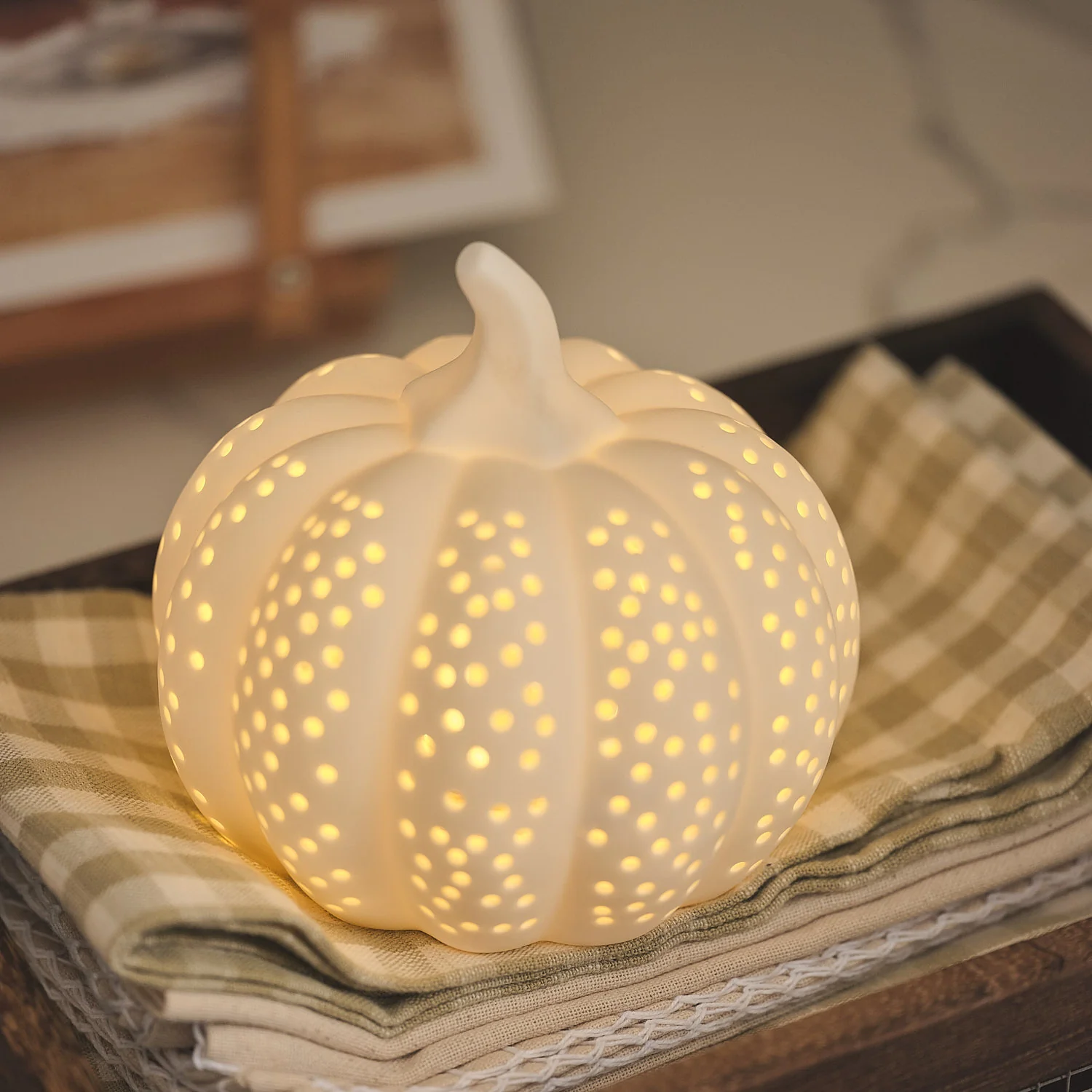 Matte White Porcelain LED Pumpkin Decoration - Image 3