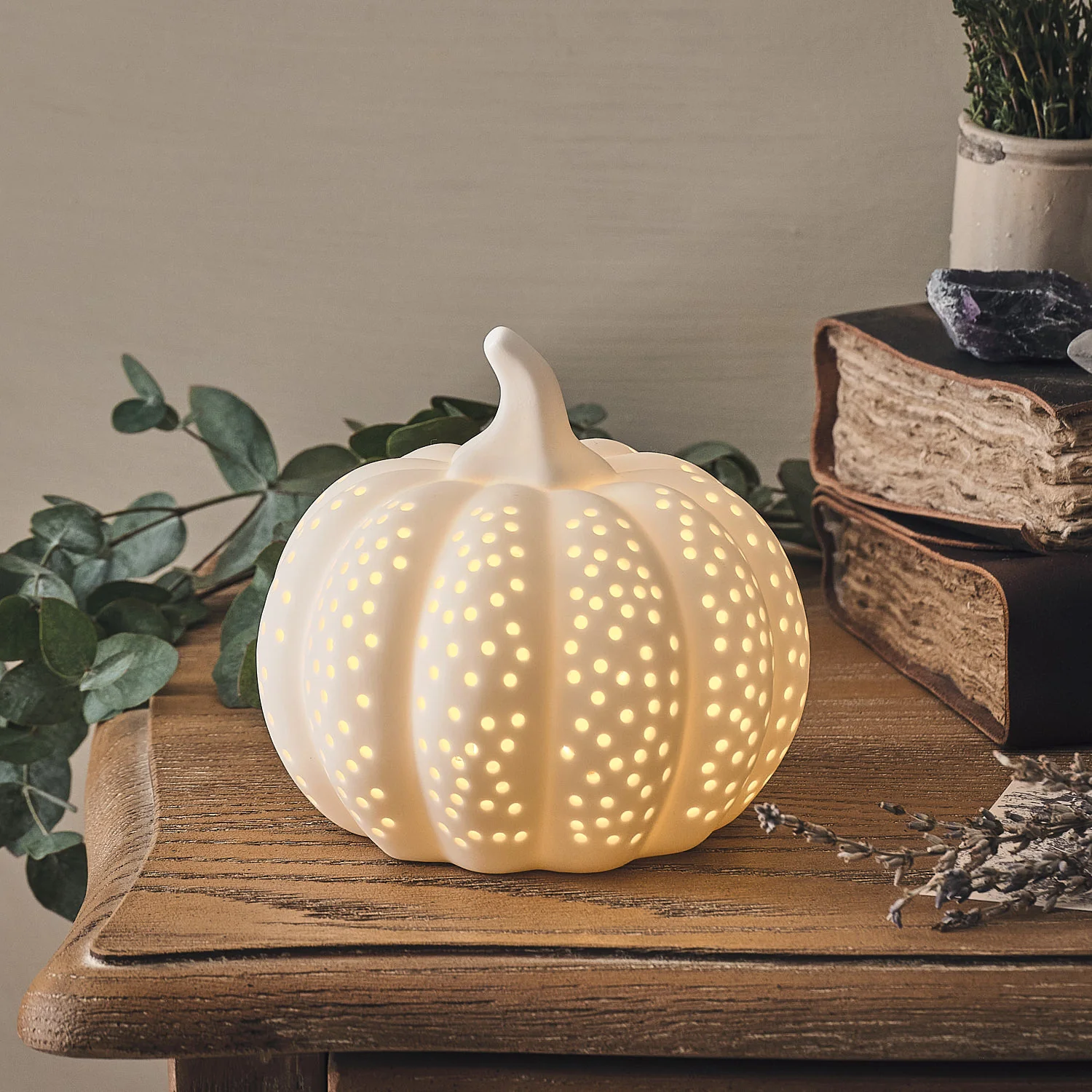 Matte White Porcelain LED Pumpkin Decoration - Image 4