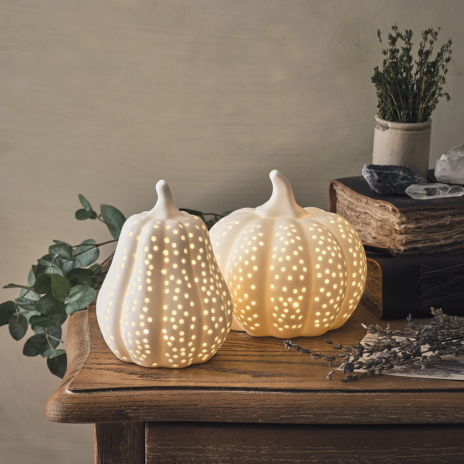 Matte White Porcelain LED Pumpkin Decoration - Image 8