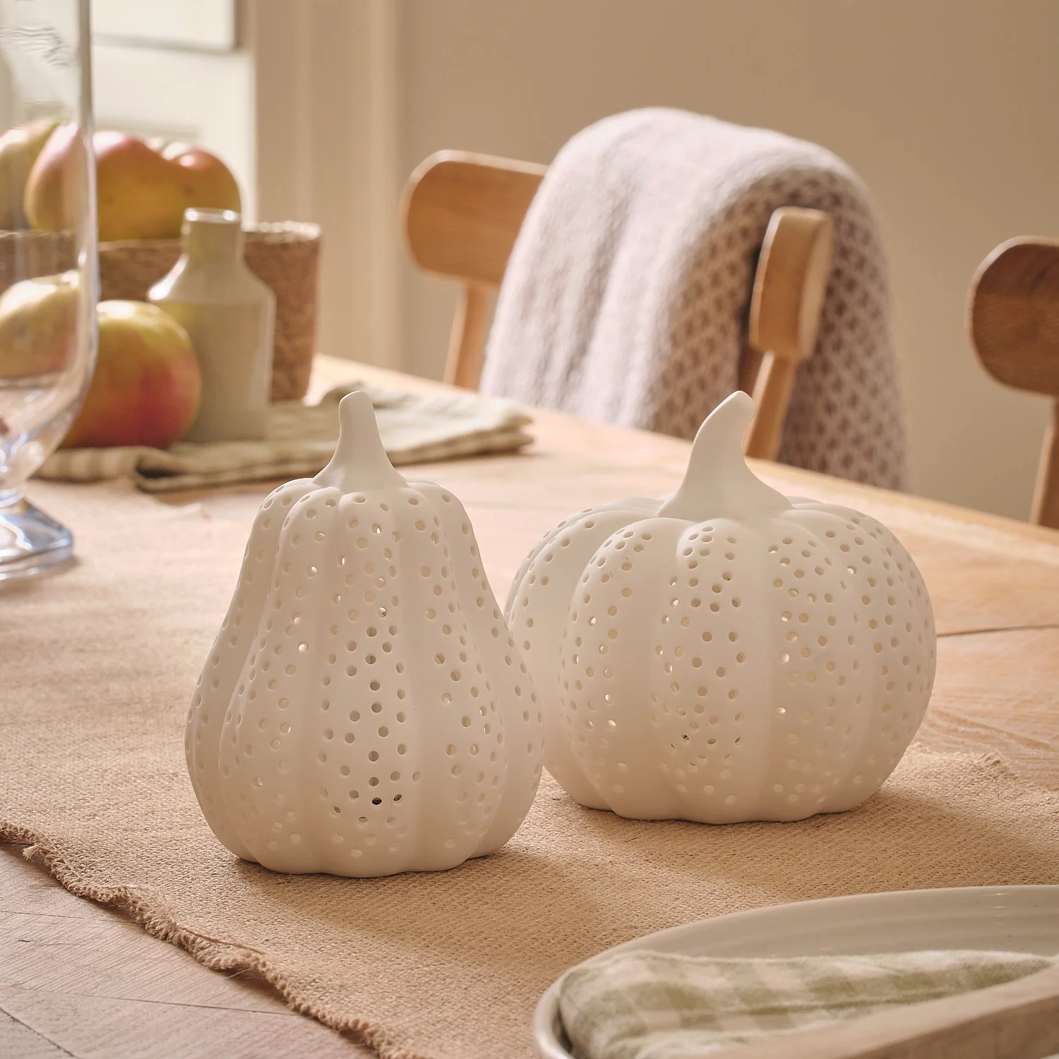 Matte White Porcelain LED Pumpkin & Squash Decorations - Image 2