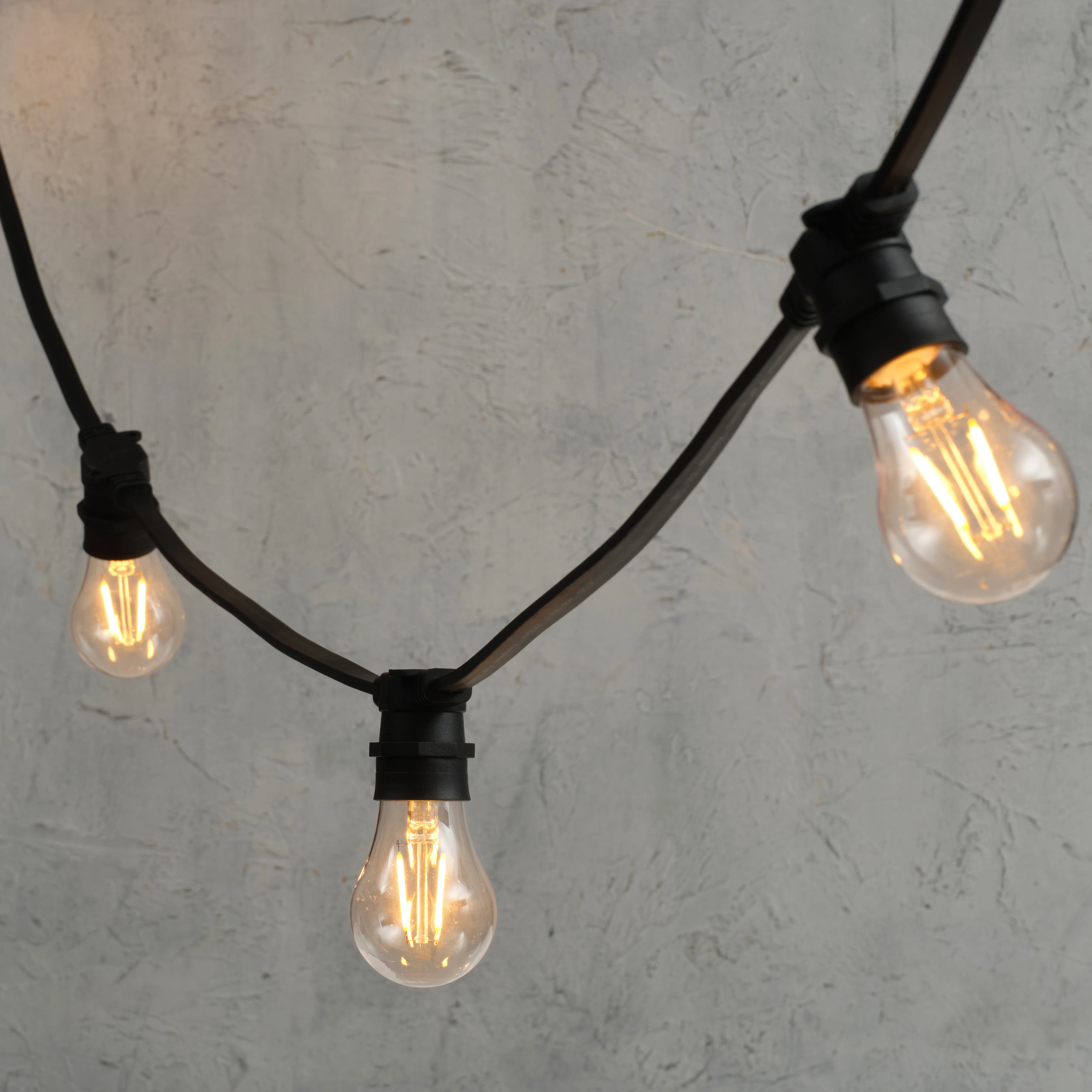 Plus Connect Warm White Connectable Festoon Lights A60 Bulb Clear Cap Black Cable