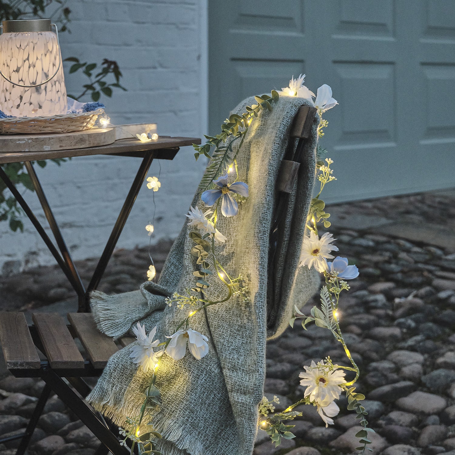 1.75m Pre Lit Blue Bloom Outdoor Garland - Image 4
