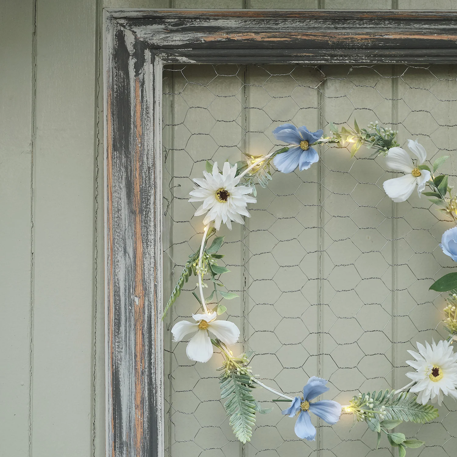 30cm Pre Lit Blue Bloom Outdoor Wreath - Image 3