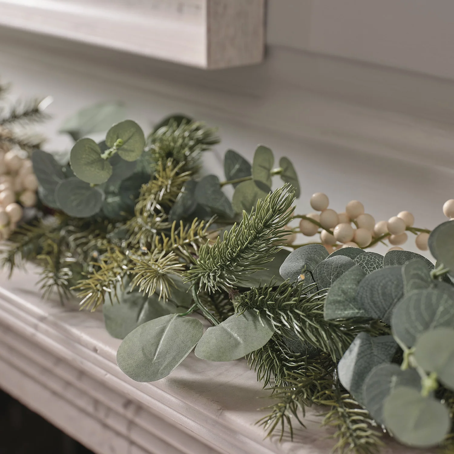 1.5m Pre Lit Eucalyptus & White Berry Christmas Garland - Image 6