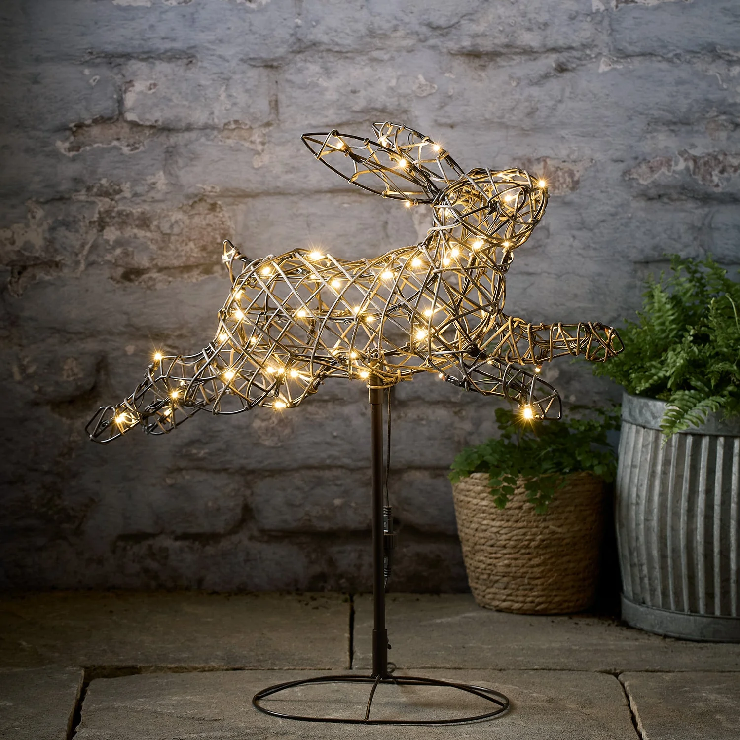 Rattan Light Up Leaping Bunny