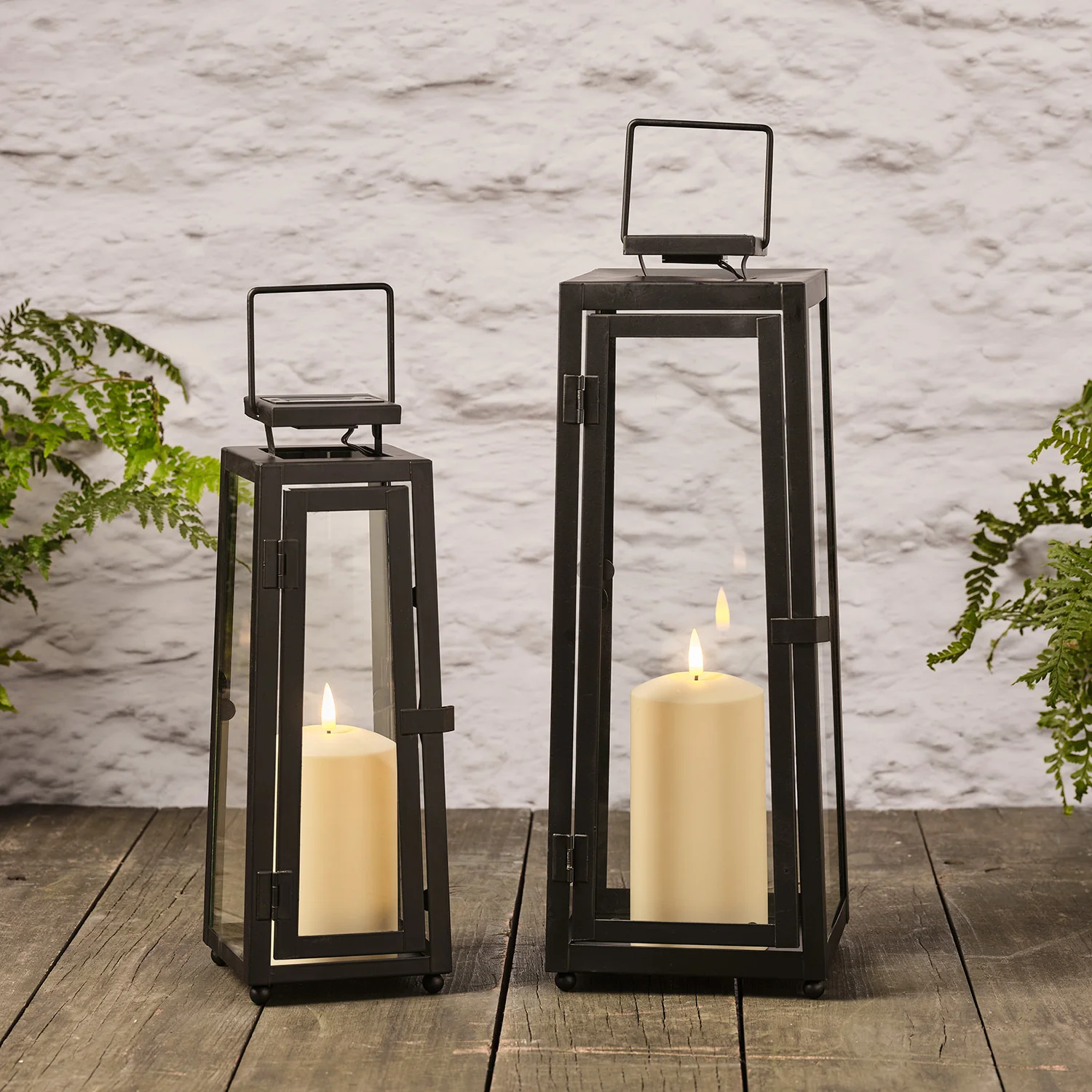 Regular and Large Porto Solar Metal Lantern Duo with TruGlow® Candles