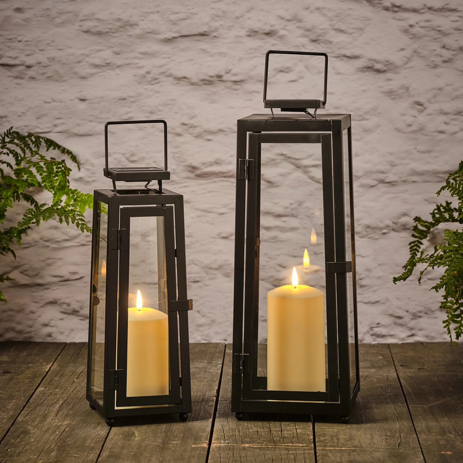 Regular and Large Porto Solar Metal Lantern Duo with TruGlow® Candles - Image 2