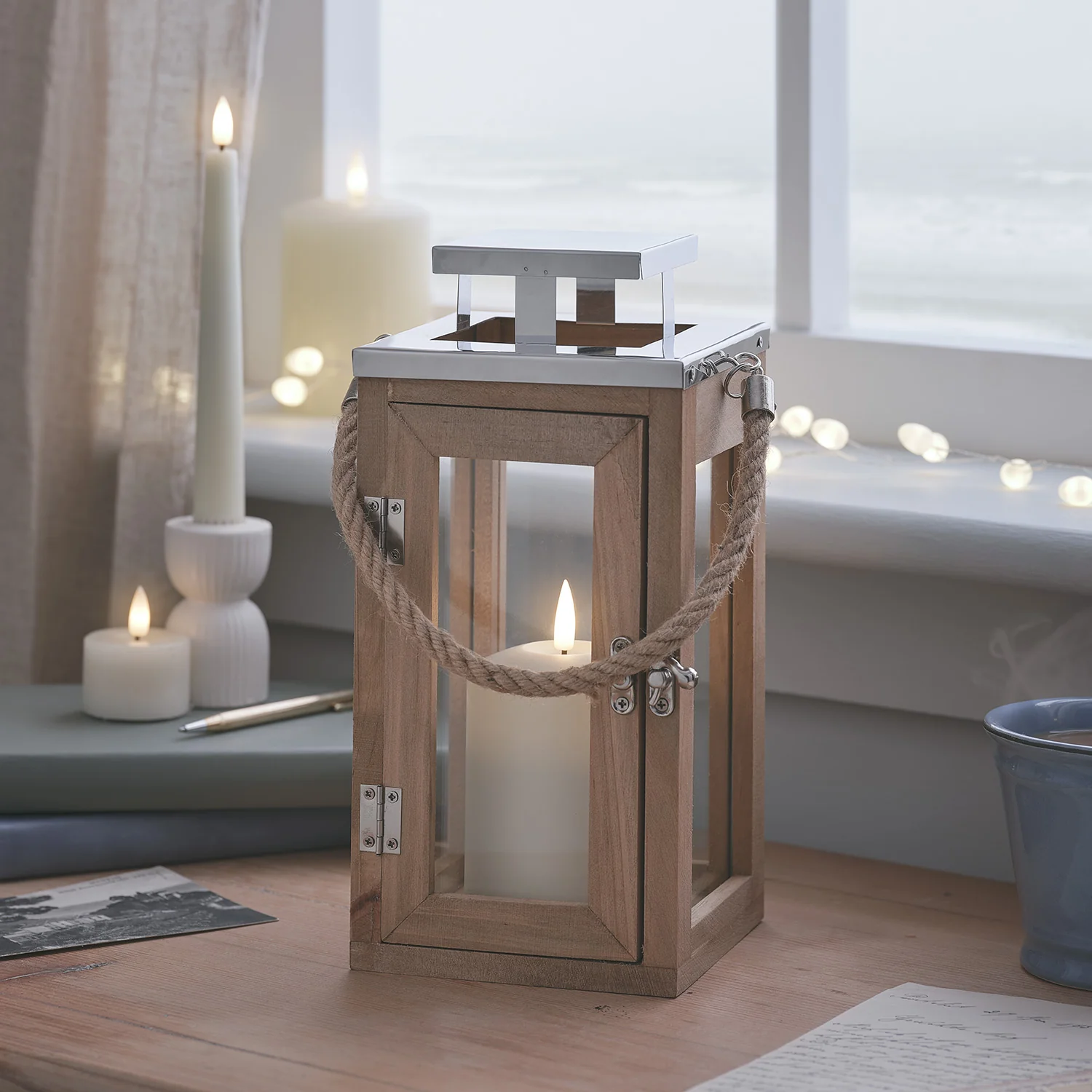 Salcombe Wooden Lantern Trio with TruGlow® LED Candles - Image 6